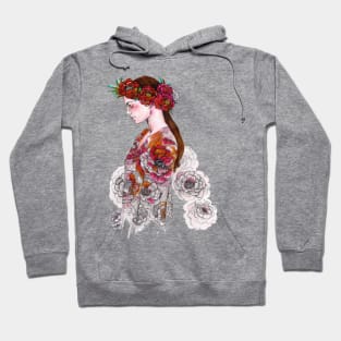 Woman with a Flower Crown - Boho Chic - Fashion Illustration. Hoodie